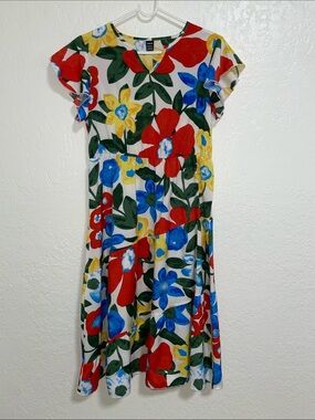 SHEIN Colorful Tropical Print V-Neck Top — Red, Yellow, Blue, Green